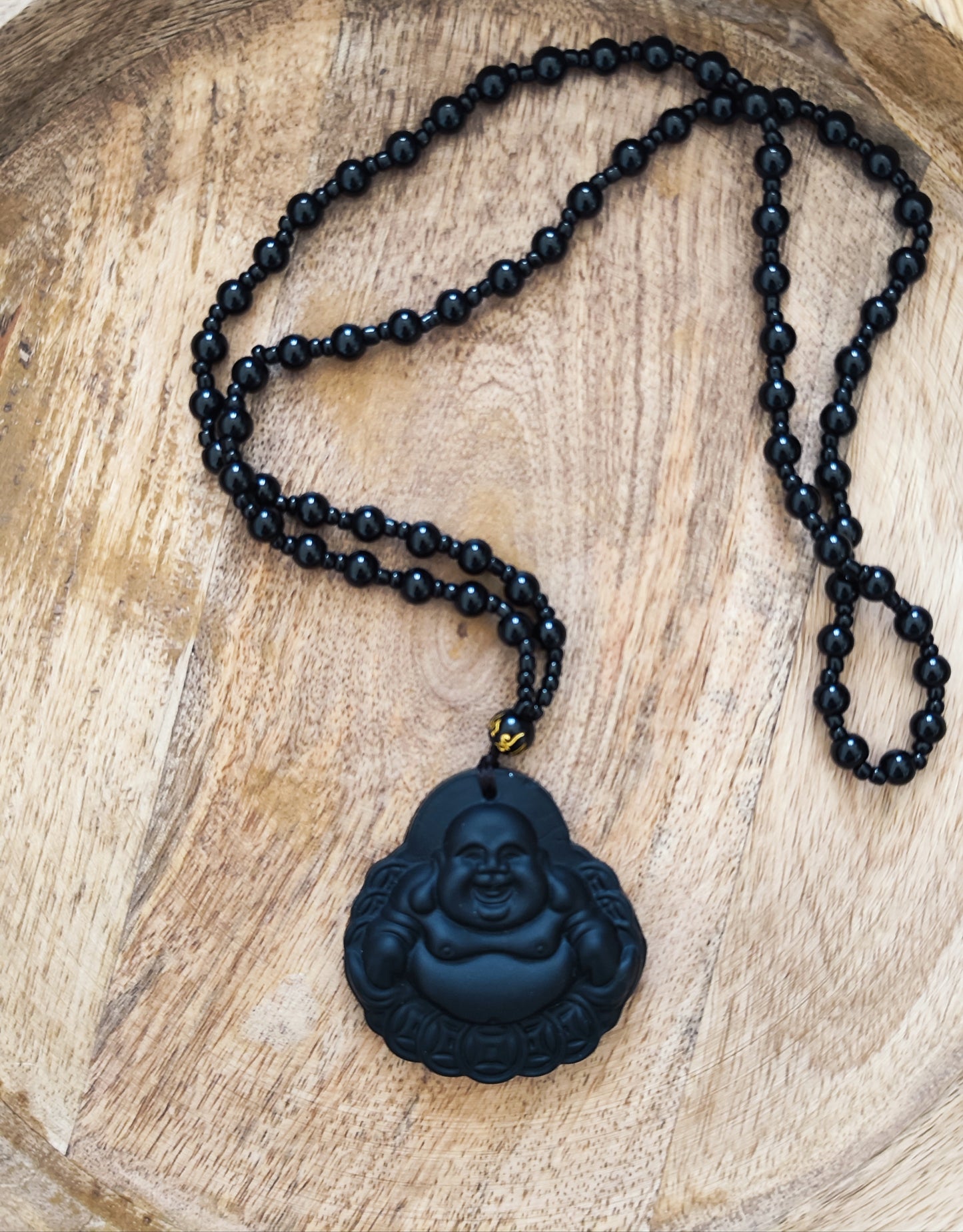 Collier mixte Bouddha en obsidienne noire